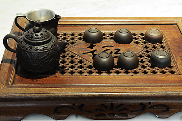 Image showing Gongfu tea set with teapot and teacups