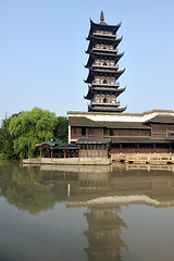 Image showing Chinese pagoda in Wuzhen town