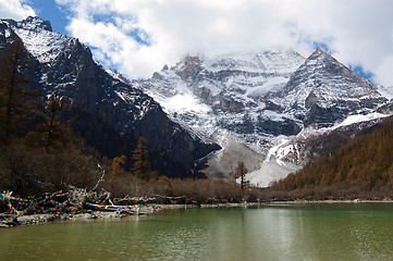 Image showing Snow mountain and lake