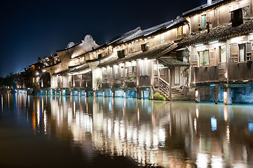 Image showing China village building night scene