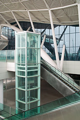 Image showing Glass elevator and escalator