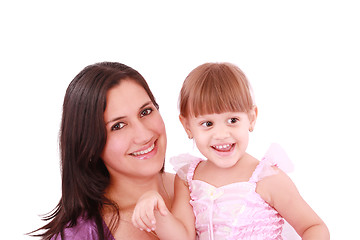 Image showing Mommy holding and smiling her girl dressed as a ballerina