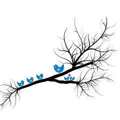 Image showing Silhouette of birds on branch