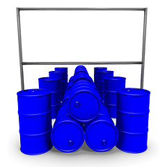 Image showing Blue barrels and billboard