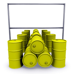 Image showing Yellow barrels with billboard