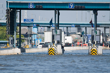 Image showing Flooded toll gate on a motorway in Bangkok