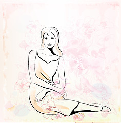 Image showing girl over floral background