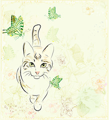 Image showing cat and butterflies