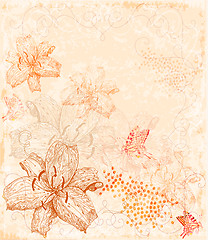 Image showing sepia floral background with butterflies