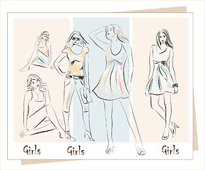 Image showing freehand illustration of the  fashion girls