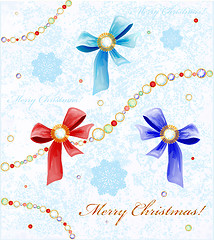 Image showing Christmas background with diamonds, bows and snowflakes