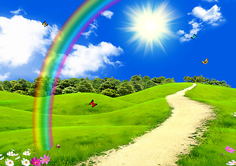 Image showing Rainbow in the blue sky