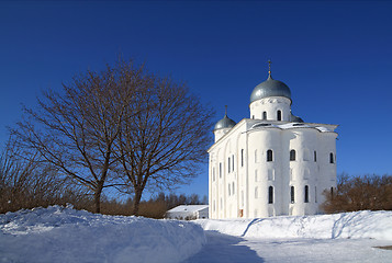 Image showing christian orthodox male priory amongst snow