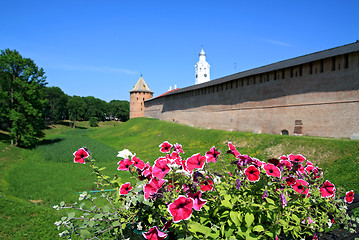 Image showing flowerses on background of the old fortress