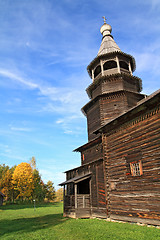 Image showing aging wooden chapel in village 