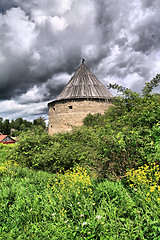 Image showing tower to old fortress amongst green tree