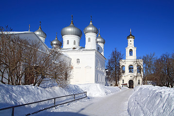 Image showing christian orthodox male priory amongst snow