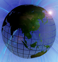 Image showing Globe Asia Focus on Swirl Background