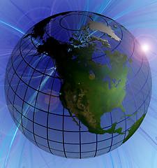 Image showing Globe North America Focus on Swirl Background