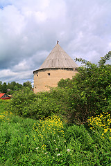 Image showing tower to old fortress amongst green tree