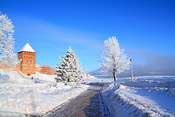 Image showing snow road near old fortress