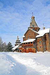 Image showing wooden chapel in winter village