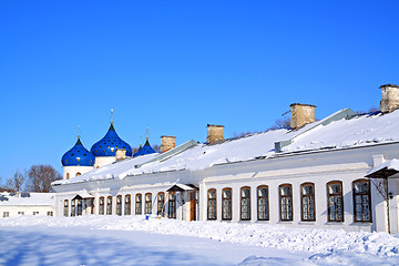 Image showing christian orthodox male priory amongst snow