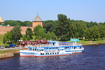 Image showing two motorboats on town quay