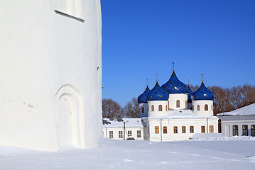 Image showing christian orthodox male priory amongst snow