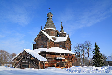 Image showing wooden chapel in winter village