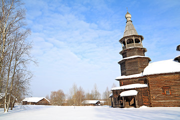 Image showing wooden chapel in winter village