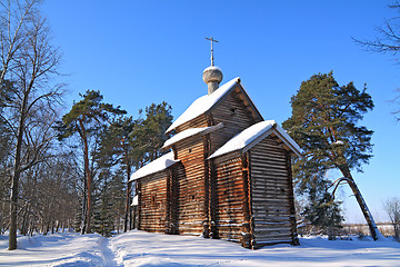 Image showing wooden chapel in winter wood