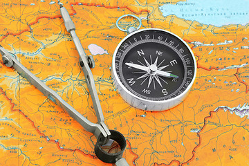 Image showing compass and  map