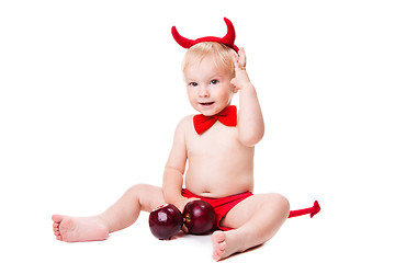 Image showing kid in red suit of tempting devil 