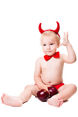 Image showing kid in red suit of tempting devil 