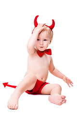 Image showing kid in red suit of tempting devil 