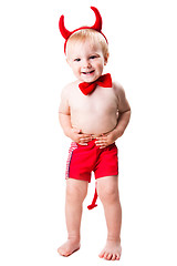 Image showing kid in red suit of tempting devil 