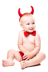 Image showing kid in red suit of tempting devil 