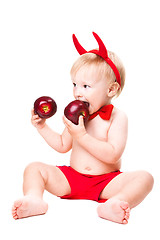 Image showing kid in red suit of tempting devil 