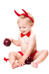 Image showing kid in red suit of tempting devil 