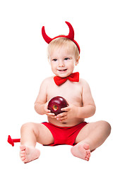 Image showing kid in red suit of tempting devil 