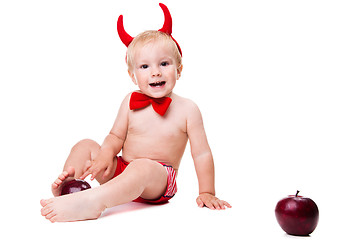 Image showing kid in red suit of tempting devil 