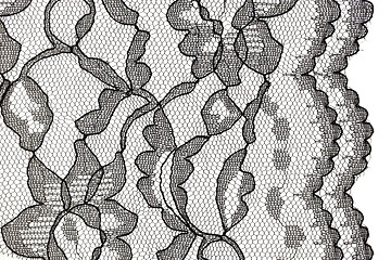 Image showing black lace fabric with flower pattern