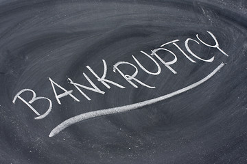 Image showing bankruptcy word on blackboard