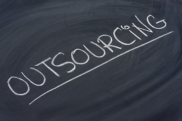 Image showing outsourcing word on blackboard