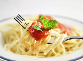 Image showing spaghetti with tomato sauce