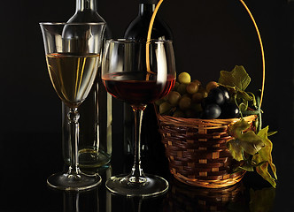 Image showing red and white wine