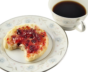 Image showing english muffins with jelly and coffee