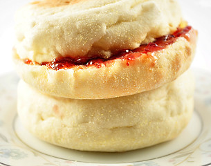 Image showing english muffins with jelly
