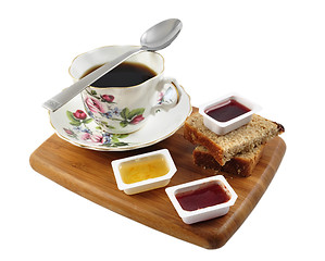 Image showing coffee and bread with jelly 